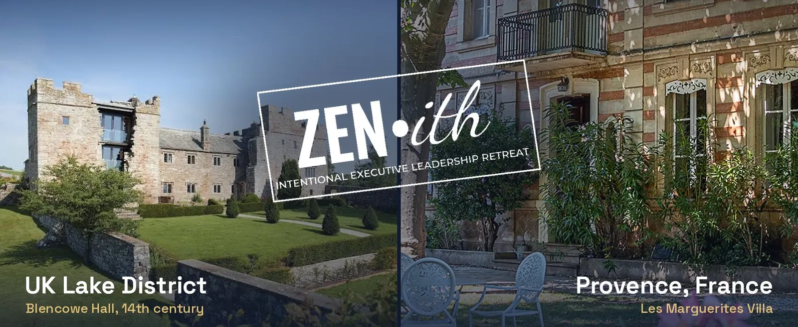 Zenith retreat venues: Blencowe Hall in the UK Lake District and Les Marguerites Villa in Provence, France
